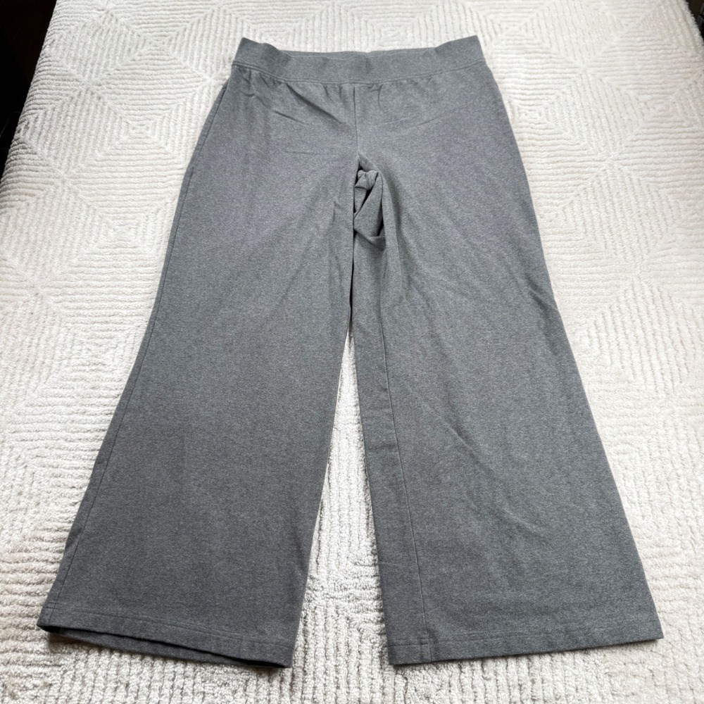 Lands End Wide Leg Pants Womens L/P Gray Cotton Stretch Casual Lounge Athleisure